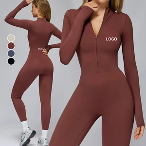 High Quality Women's Half Zip Winter Activewear Fleece-lined Long Sleeve Yoga Bodysuit Slim-Fit Warm Tight One Piece Playsuit