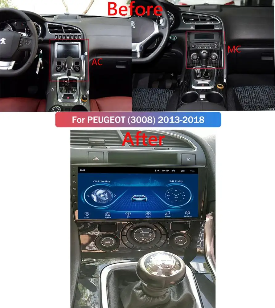 Wanqi 9 INCH 4 Cores Android 111 Car Dvd Multimedia Player Radio Video Stereo Gps Navigation System for Peugeot 3008 2009-2015