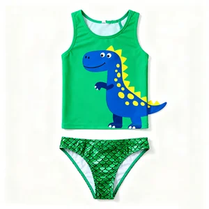 OEKO TEX Wholesale Fashion 2-Piece Toddler Girl Swimwear Dinosaur Pattern Bathing Suit Beach Wear Kids Bikini Sport Swimsuit