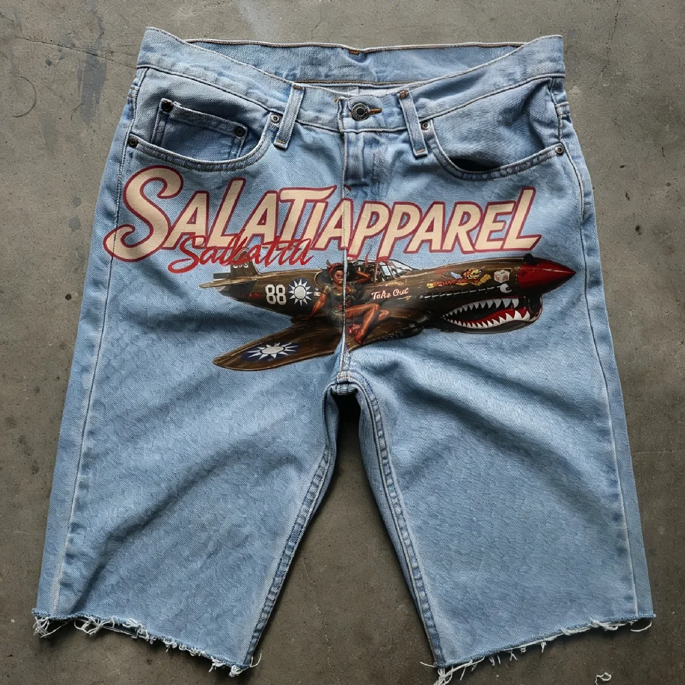 Custom Applique Embroidered Patches Raw Hem Cut Edge Distressed Jorts Streetwear Acid Wash Distressed Jeans Denim Shorts for Men gallery 8