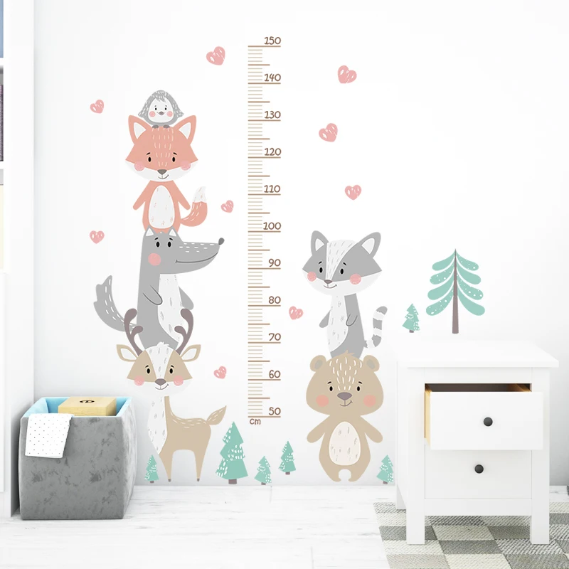 Cartoon Animals Forest Height Measurement Wall Stickers For Kids Room