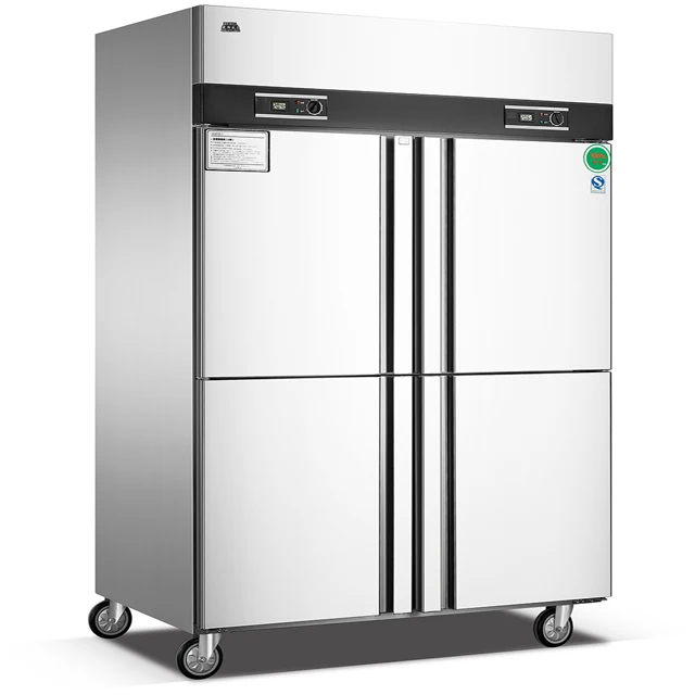 upright double temperature stainless steel kitchen refrigerator