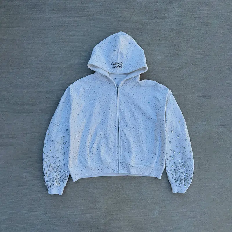 SALATI Custom 100%Cotton Premium Hoodie Hombre - Heavy Weight Luxury Diamond Rhinestone Designer Hoodie gallery 9