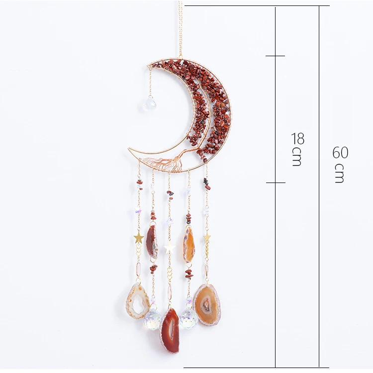 Handmade Gold Colour Moon Tree Of Life Chakra Gemstone Agate Crystal ...