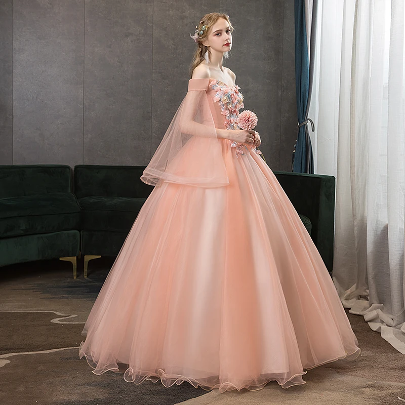 chinese dress ladies Blush Pink A-line Sweetheart Floral Backless Wedding Dress, Bridal Gowns,  MW761