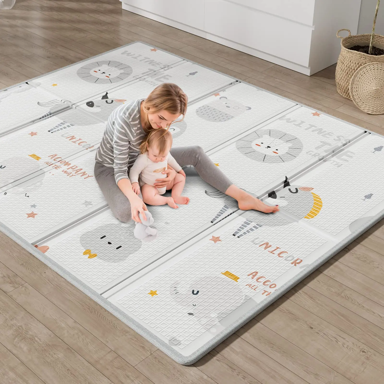 Faltbare und wendbare große wasserdichte Schaumstoffmatte für Babyaktivitäten, Tummy Time-Schaumstoffmatte aus XPE, Babyspielmatte mit Paspelierung