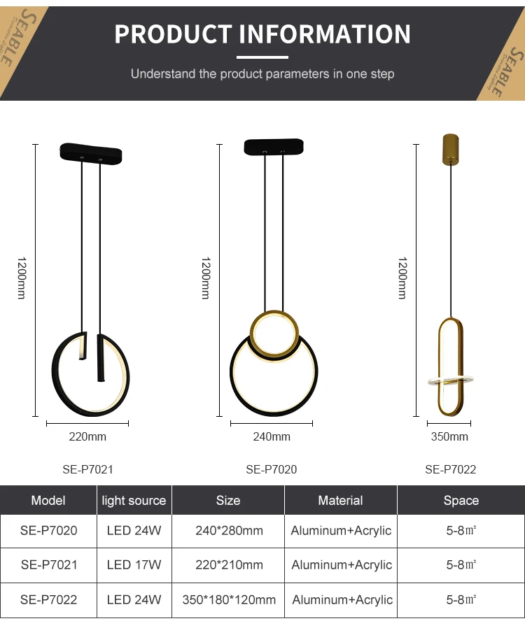 New Product Indoor Fashion Decoration Aluminum Black Living Room LED Modern Chandelier Pendant Light