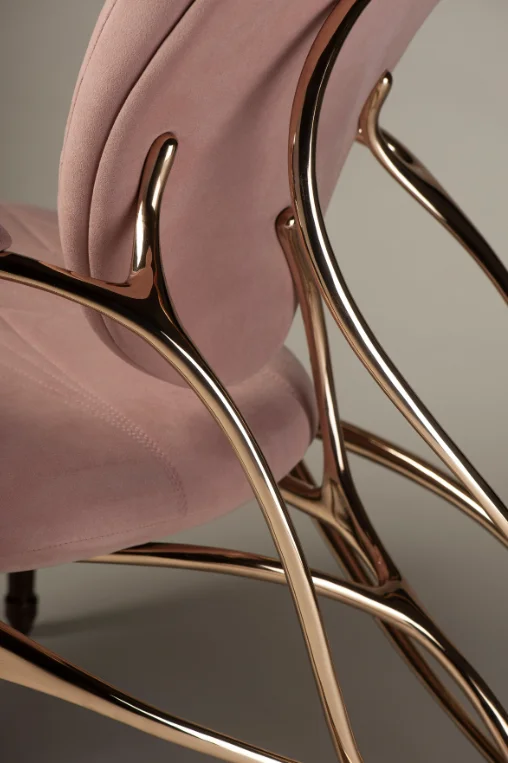 Artistic Modern Lounge Butterfly Chair with Velvet Upholstery and Sculptural Gold Metal Frame for Luxury Spaces