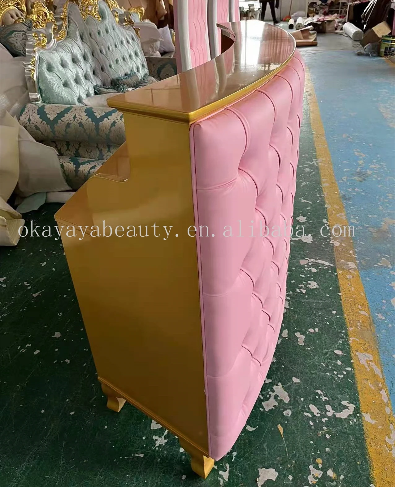 Beauty Salon Furniture Commercial Front Counter Diamond White Reception Desk With Glass Table
