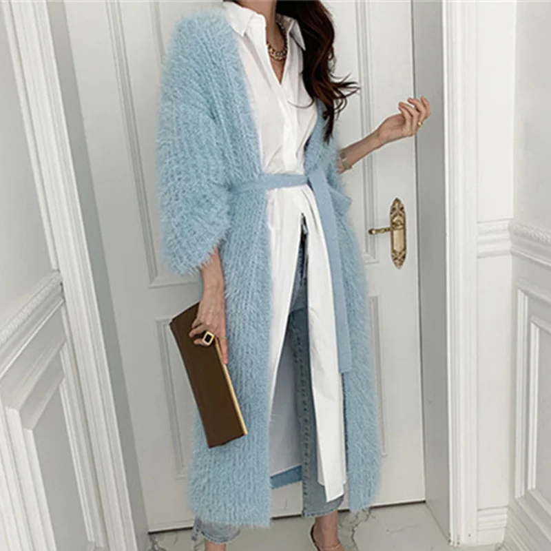 Knit Puff Sleeve Knitwear Maxi Designer Mohair Coat Custom Long