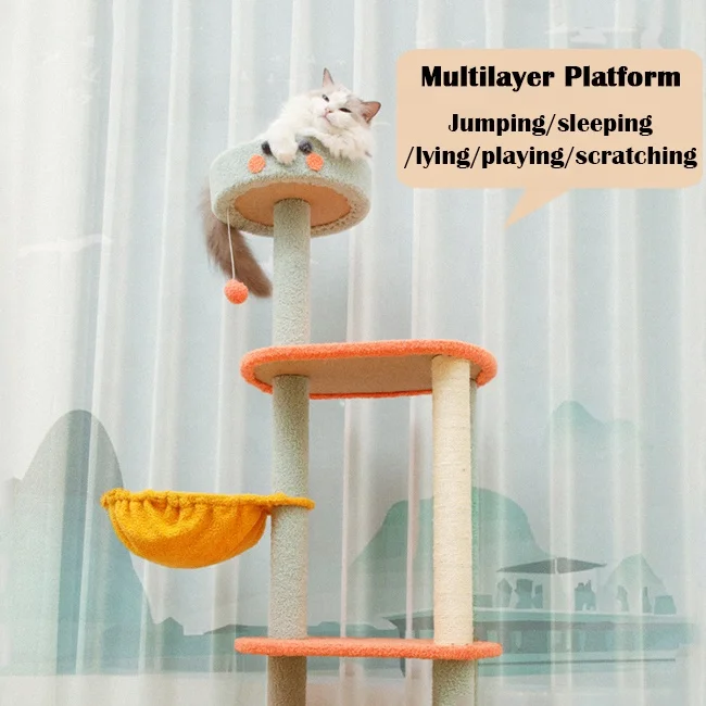 Modern Green Cat Tree Tower with Hammock Sisal Scratcher OEM - Main Image
