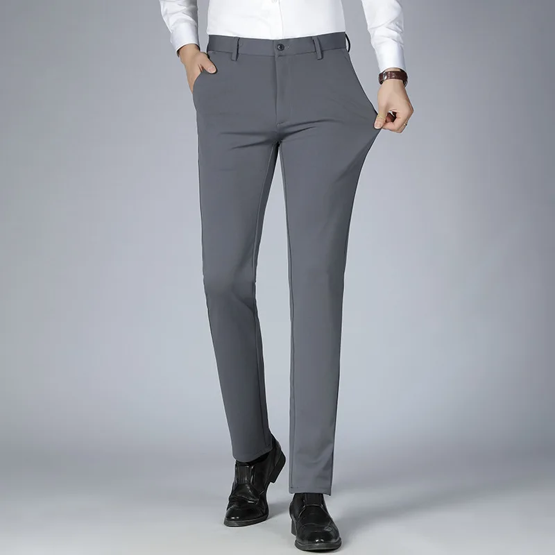 Pantalones de traje de negocios para hombre, traje Formal de oficina,  pantalones largos elásticos, ajustados, rectos, de Color sólido, informales