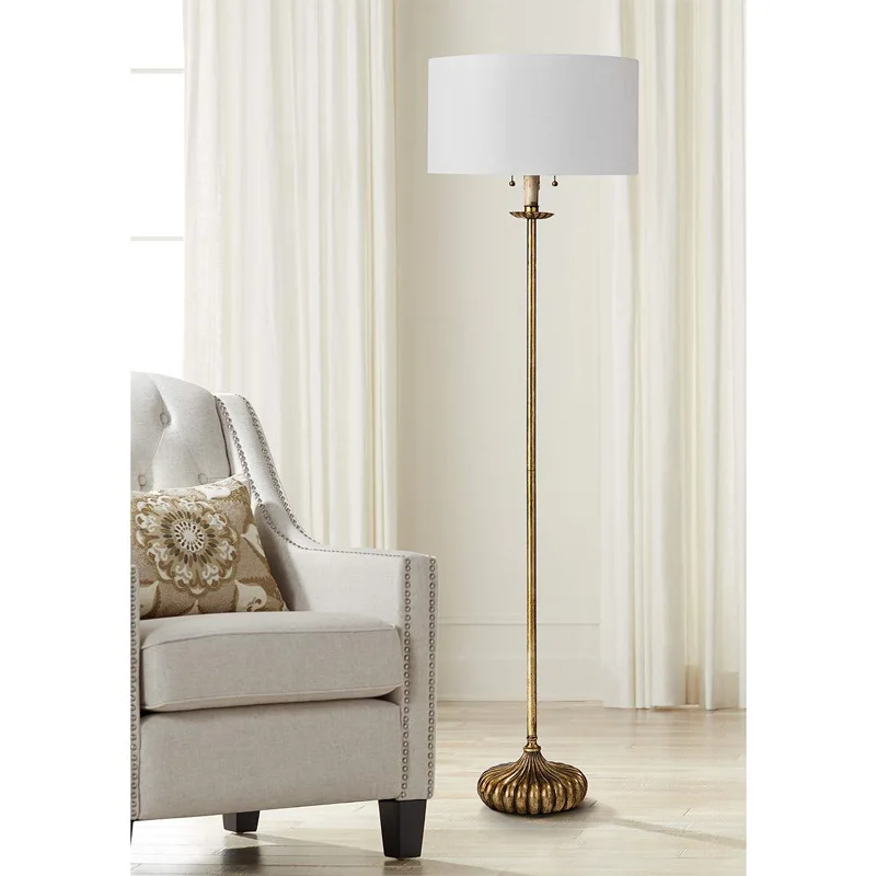 Custom French Retro Simple Hotel CountryLEDBedside Bedroom Living Room Study Wrought Iron Fabric Shade Floor Lamp