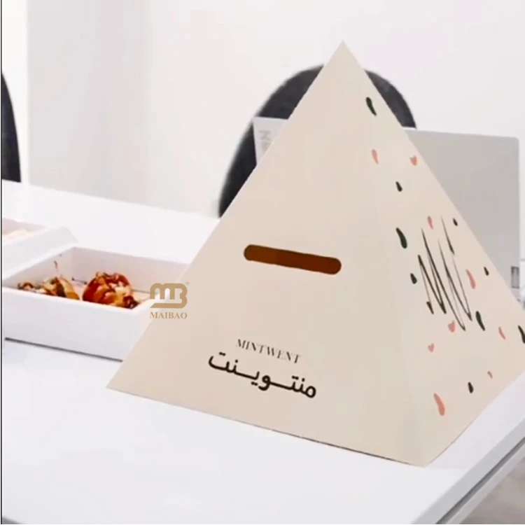 Custom Logo to Go Pyramid Box for Cake Desserts Food Grazing