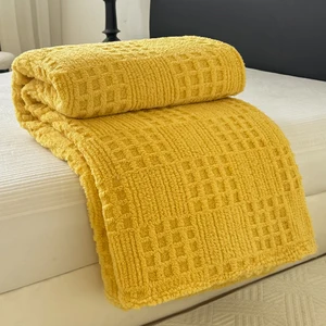 Jacquard Decorative Blanket Waffle Patchwork Pattern Soft Lightweight Fleece Throw for Couch Bed Fuzzy Flannel Style