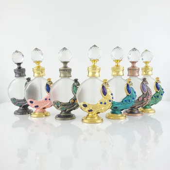 10ml luxury perfume bottle arabic Metal Peacock perfume bottle attar oil bottle glass jar with screw top lid