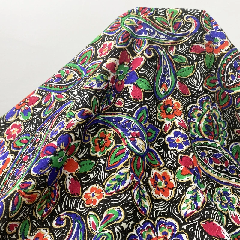 Урожай сплетенная вискозная люрексом красочные мелким цветочным принтом ткань вискоза ткань рубашки для женщин на зиму, большие размеры, одежда, платье