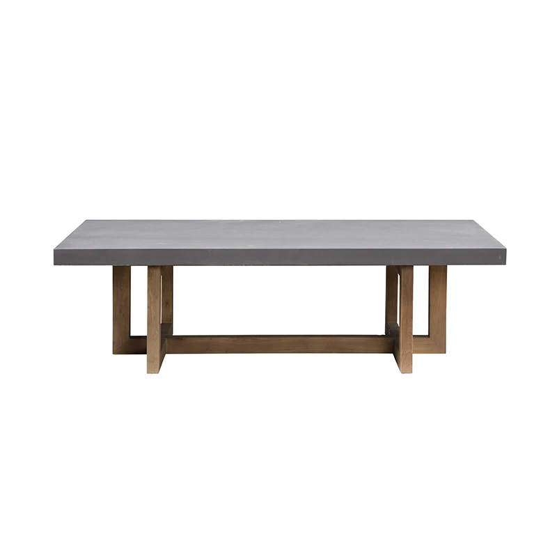 Modern French Industrial Style Solid Elm Wood Legs Square Long Concrete