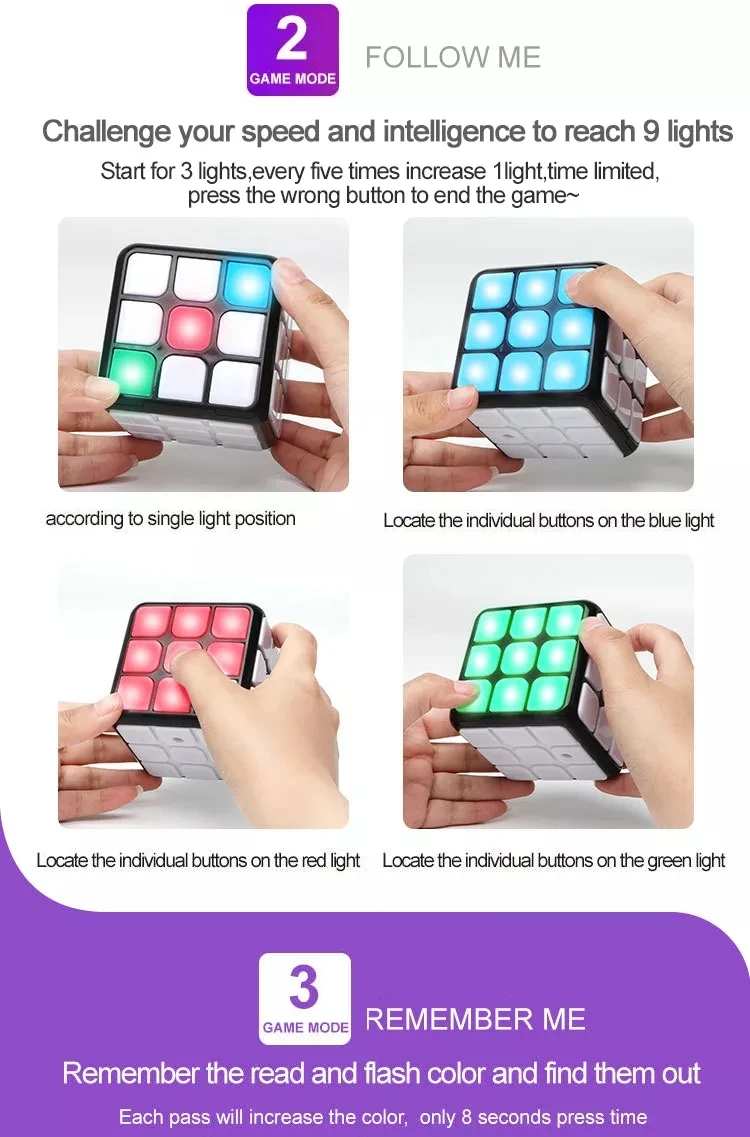 Handheld Electronic Puzzle Game Cube Memory Brain Training Toys Cubo Magico Educational Flashing 