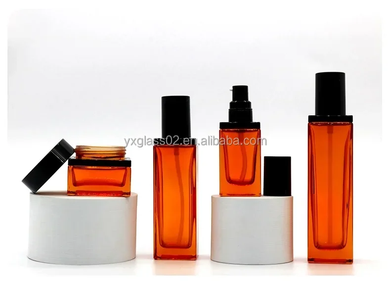 Supplier  Innovative new style skincare packaging container cosmetic square glass bottle set 30g50g40ml100ml120ml supplier