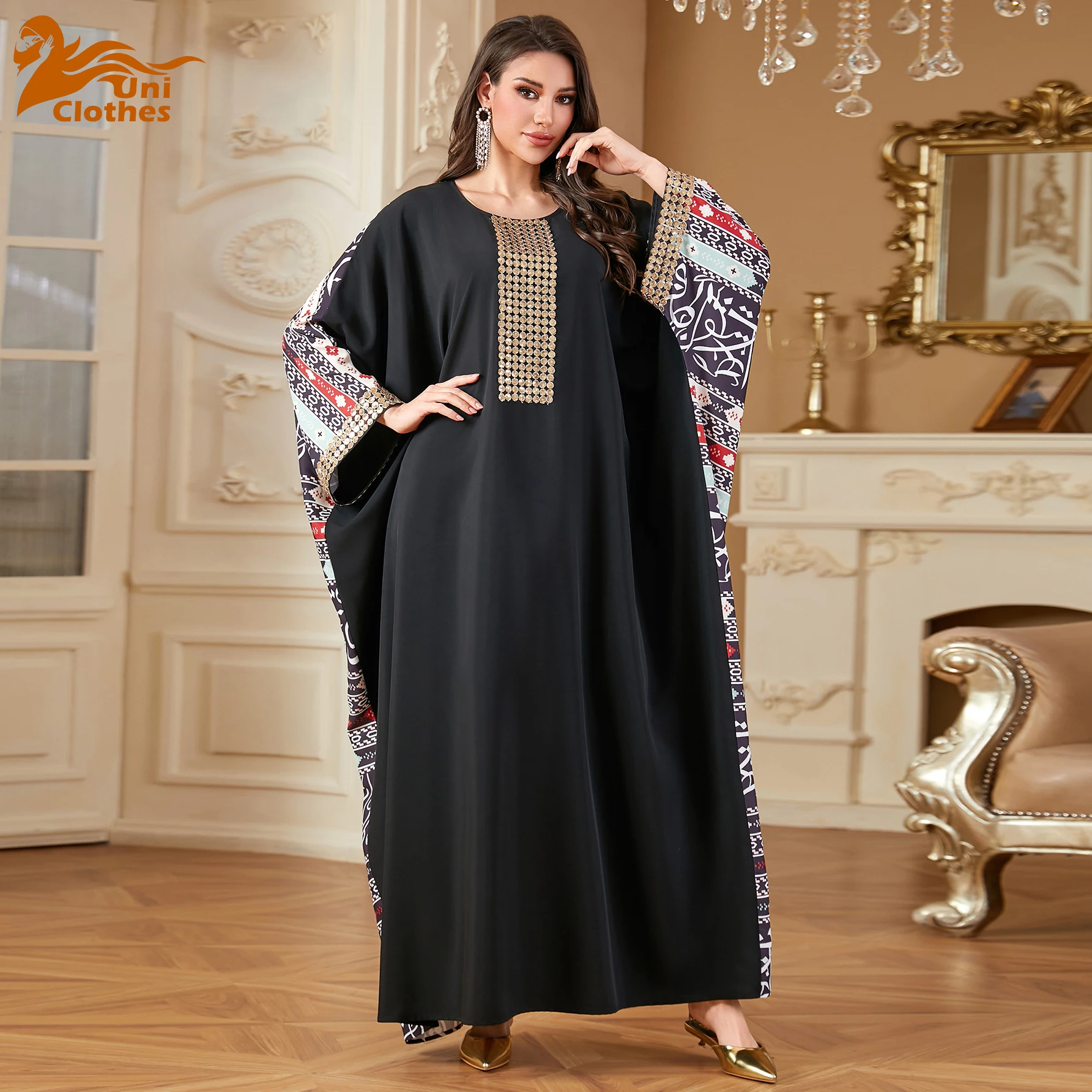 Femme Musulmane Arabic Robe Muslim Print Maxi Dress Eid Djellaba Ramadan Caftan Marocain Islam Jalabiya Kaftan for Women Abayas