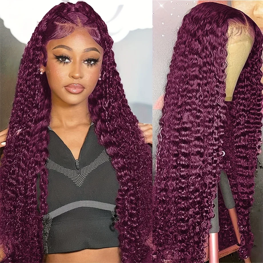 Glueless Human Hair Lace Frontal Wig Brazilian Water Wave Curly Black Hair w/ 13x4 Lace Front for Women_voghion.com