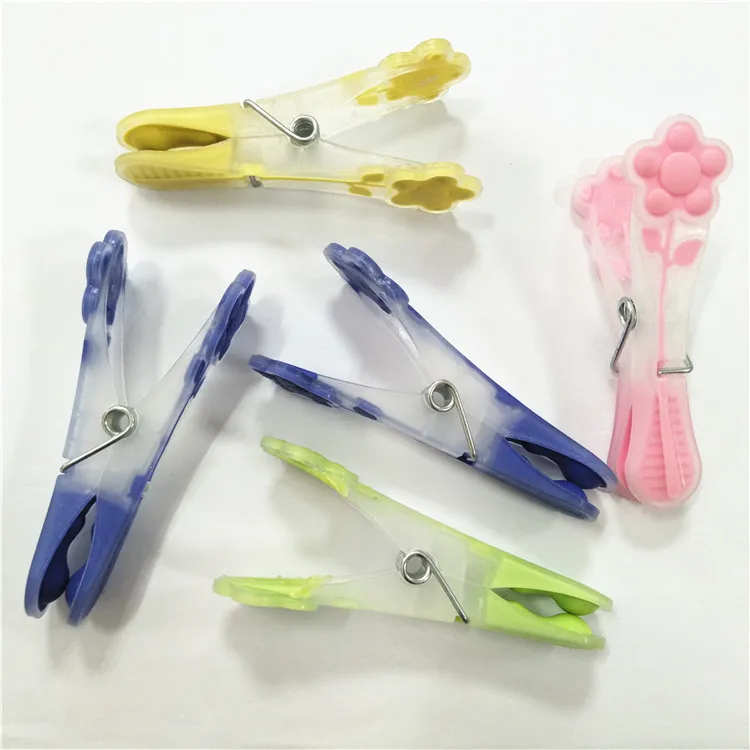 Colorful and Flower Design Set of 12pcs Plastic Clothespin Set Big Plastic Clothes Pegs with Soft Grip