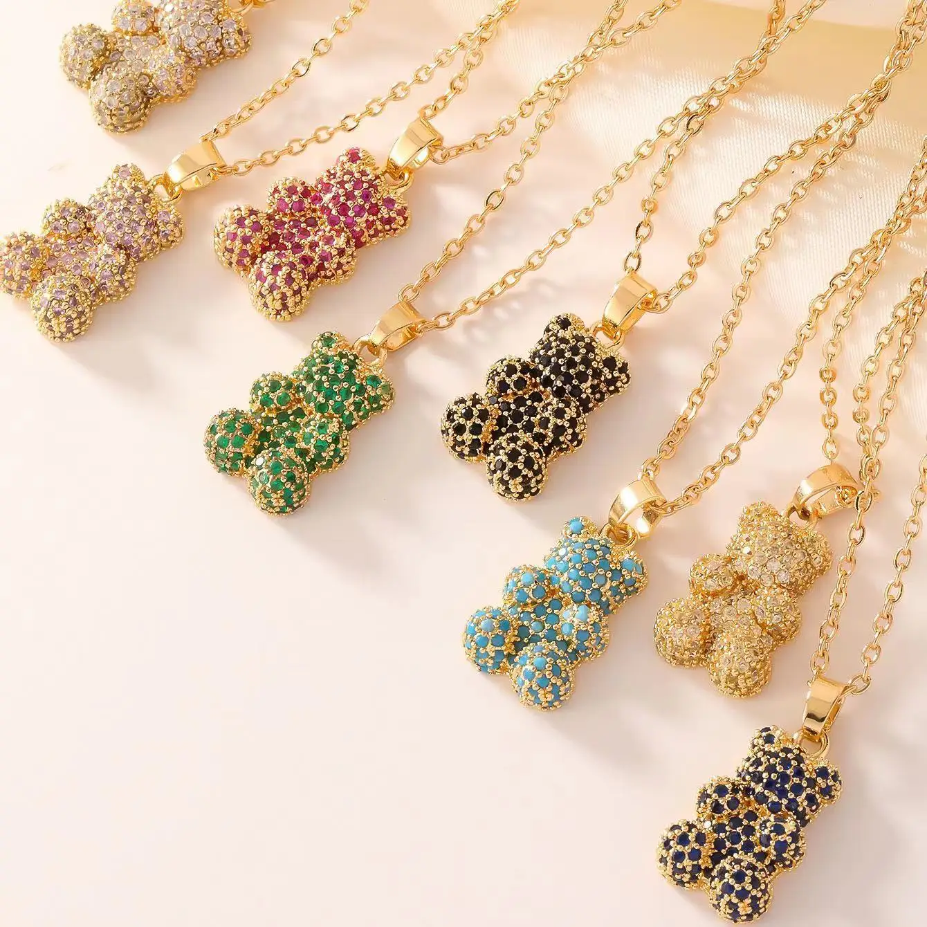 Korean Style Zircon Bear Gold Pendant Necklace