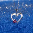 Pendant Necklace Valentine's Day Women Gift Love Pink Stone Heart Pendant 925 Sterling Silver Custom Heart Diamond Necklace