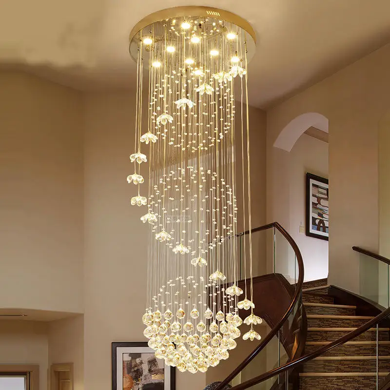 Lampu Gantung untuk Tangga dengan Reka Bentuk Putar, Sesuai untuk Tangga Berbilang Tahap, Lampu Gantung Panjang Bergaya Moden Minimalis dengan Kristal untuk Villa dan Ruang Mezzanine
