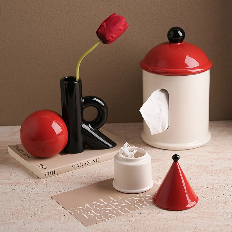 Color Block Ceramic Tissue Holder Glossy Finish Cute Modern Home Decor Bathroom Bedroom Living Room Desk Storage Organizer