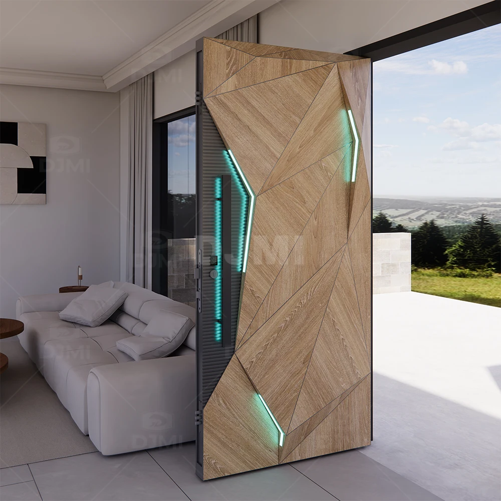 Front Modern Pivot Doors With Handle Wooden Entrance Door Modern Villa Main Door