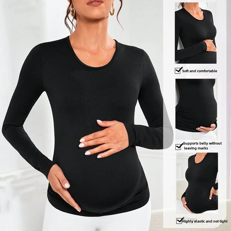 product high quality seamless high stretch maternity clothing sports tops casual style solid color long sleeve t shirt pregnant woman-60