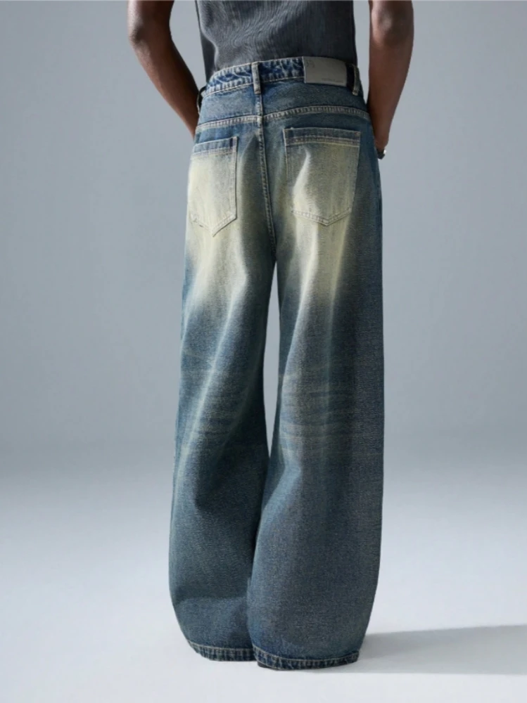 Spring New Arrival Vintage Distressed Loose Straight Fit Blue Jeans High Street Men's Fashion Denim Long Jean Jeggings Trousers