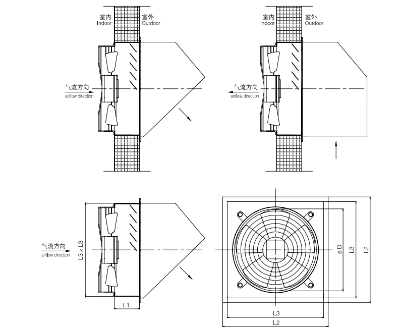 Square Axial Exhaust Fan, 230V, Steel, 1450RPM - detail 12