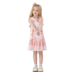 Hot Sell Children Clothing Pink Checkerboard Unique Fashion Casual Dress Girls Dress