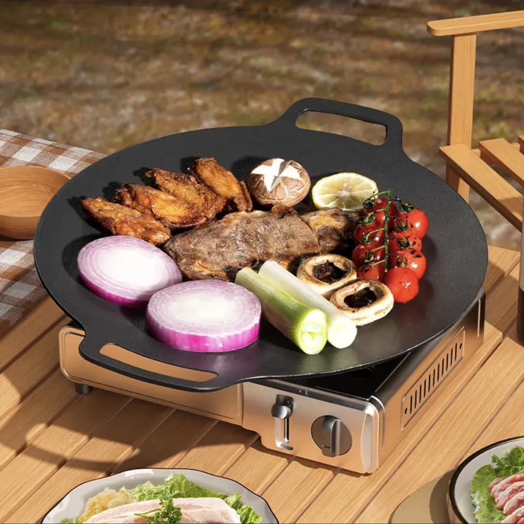 New Custom Made Flat Cast Iron Round Wide Bbq Griddle Grill Pan Plate