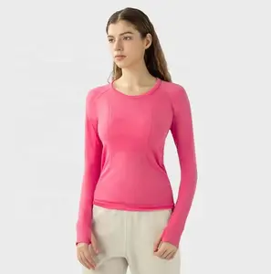 New Women's Long Sleeve Crewneck Basic Tee Shirts Casual Slim Fit Gym Fitness Workout Sports Vest Breathable Yoga Tops