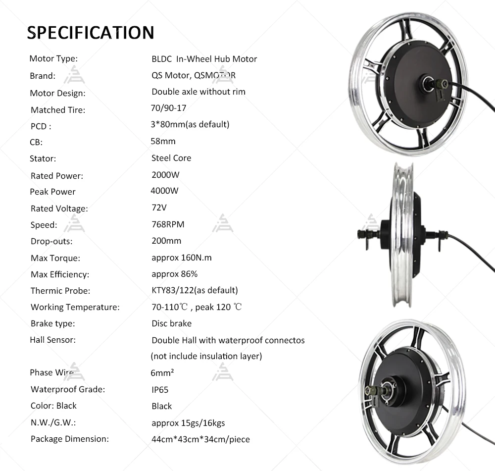 SiAECOSYS QSMOTOR 2000W 72V 70kph Hub Motor 17x1.6inch New Condition with EM80GTSP Controller and Kits for Scooter