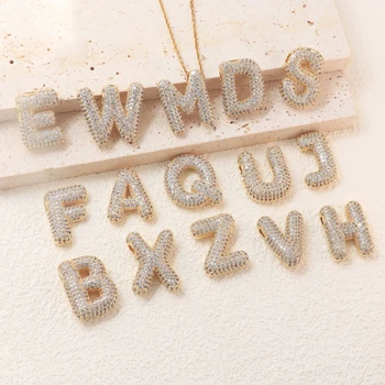 Trendy Hiphop Jewelry English Letters Brass Zircon Cz Chunky Puff Bubble Chubby Balloon Alphabet Initial Letter Pendant