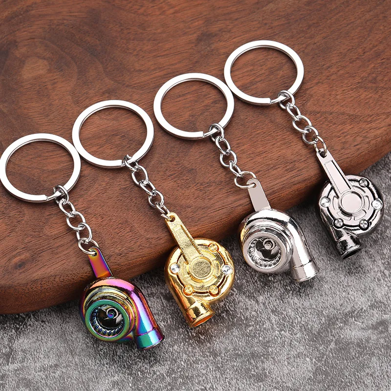Creative Multicolor Turbo Chain Auto Part Key Ring Bearing Spinning Turbine Turbocharger Metal Keychains Car Parts Keyring 9