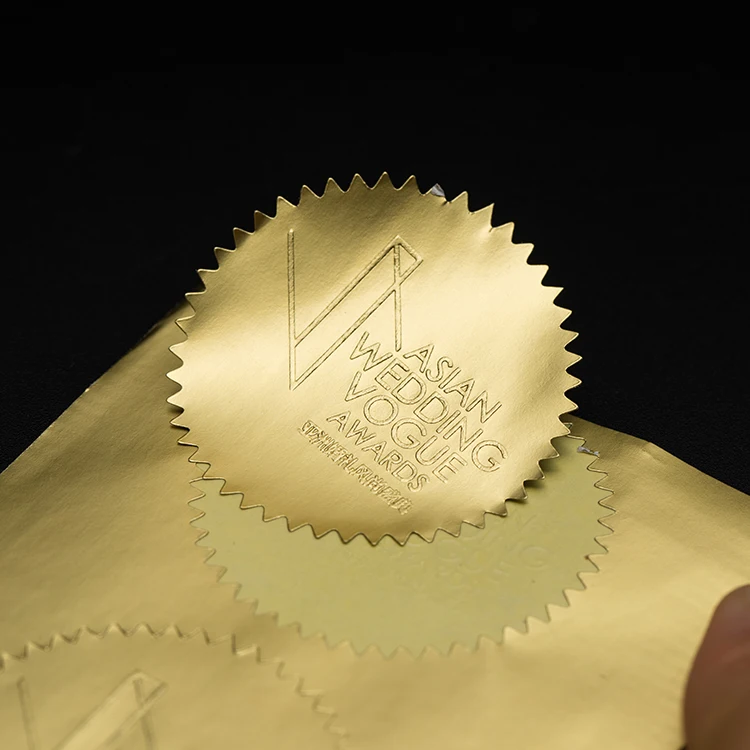 product customized design logo self adhesive stickers sheet seal embossed logo  round gold waterproof sticker label-6