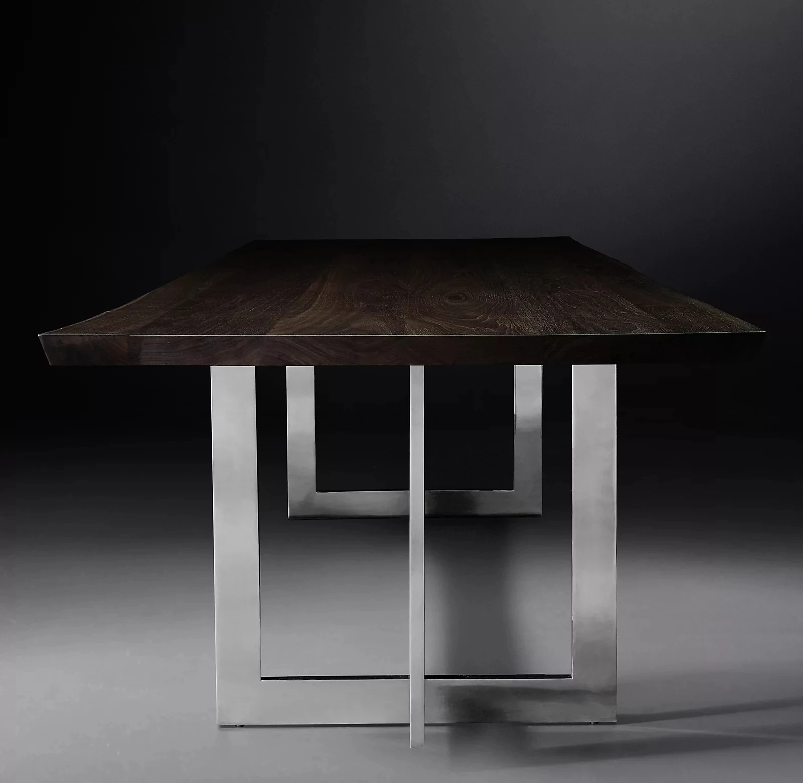 Simple Rectangular Wooden Table with Metal Stand Solid Wood Dining ...