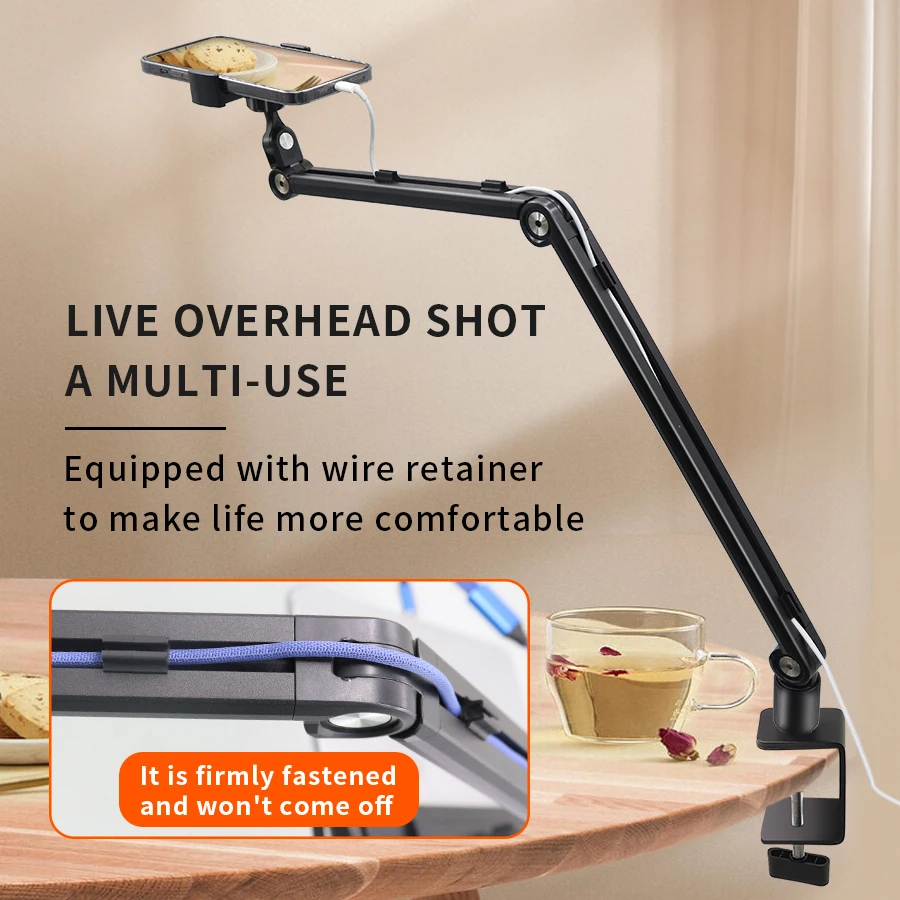 360° Adjustable Bedside Phone Holder, Flexible Gooseneck Tablet Stand for Bed/Desk, Heavy Duty Metal Clamp Mount
