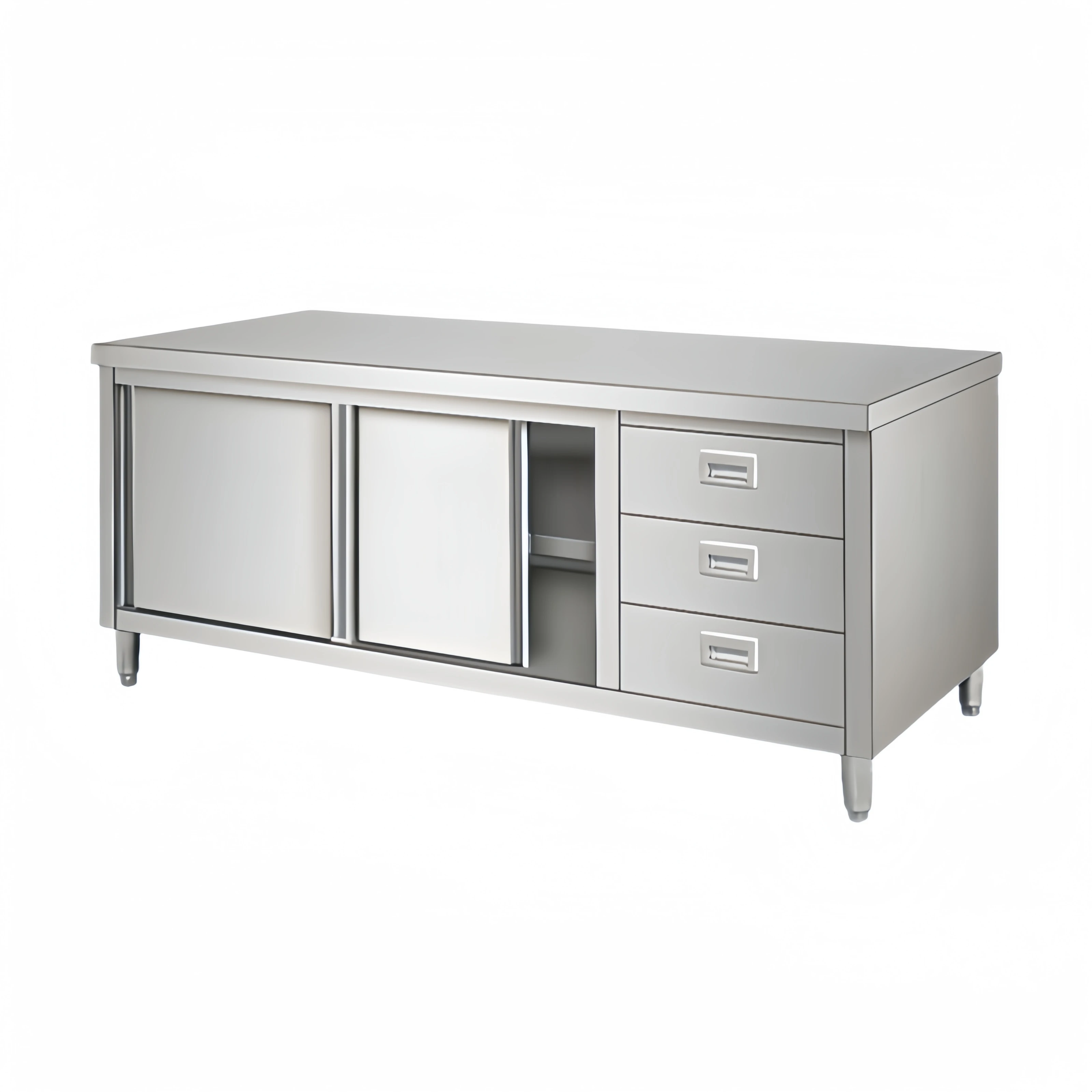 mesa de Trabalho com Portas Deslizantes em Aço Inoxidável 201/304 com 3 Gavetas
