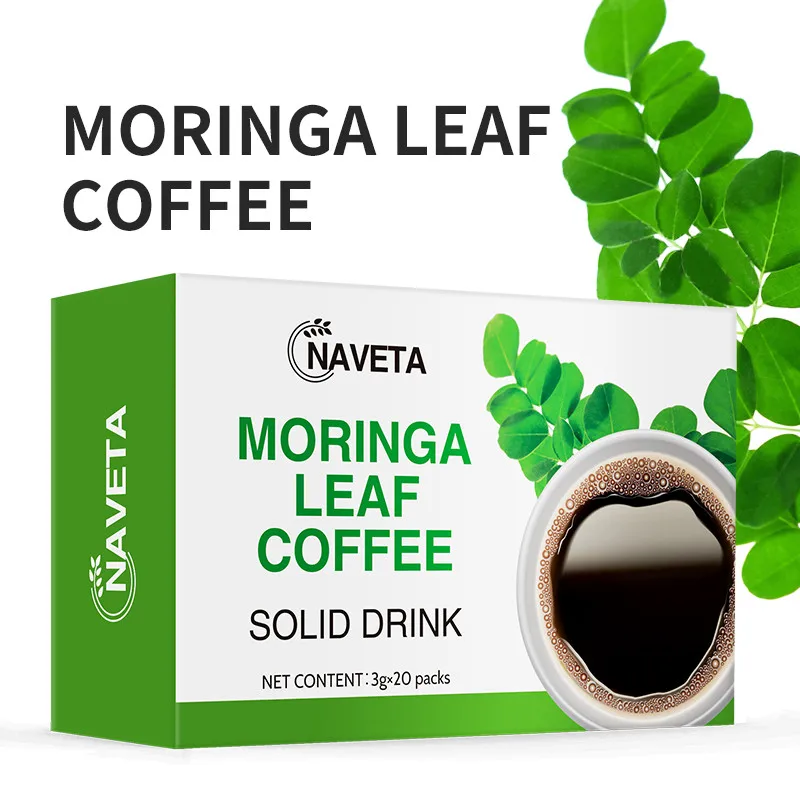 Private Brand Natural Moringa Leaf Instant Coffee Powder Sweet Chocolate Flavor Box Packaging Fat Burning and Detox Effects