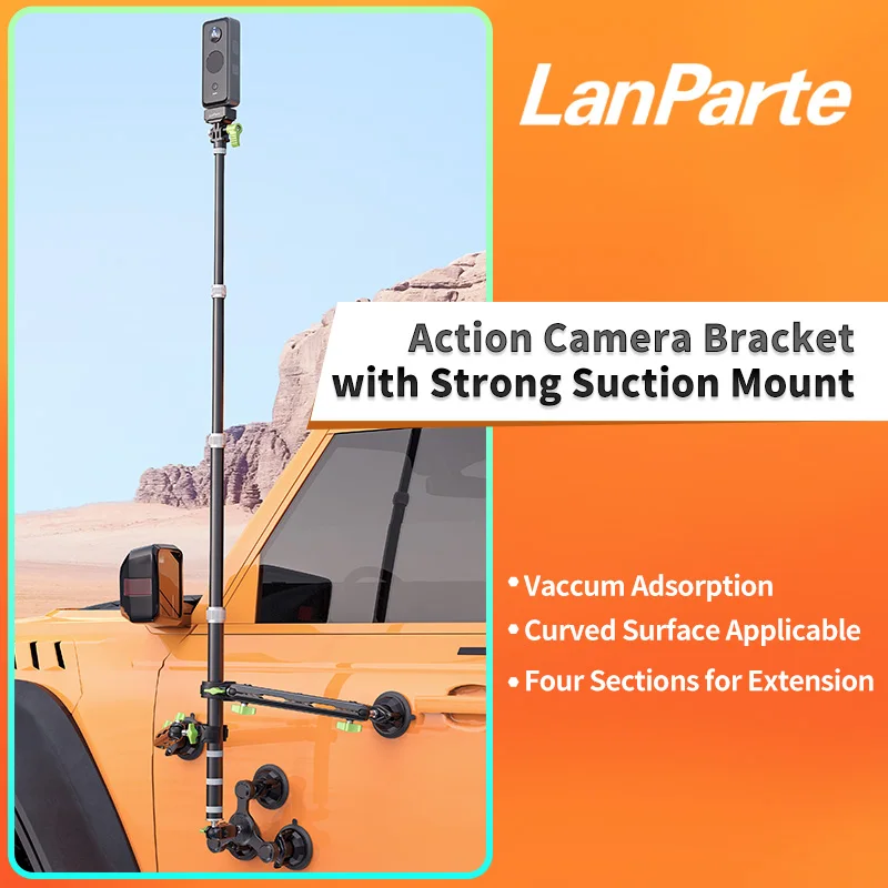 Aluminum Alloy Action Camera Support Bracket Kit 360 Camera Car Holder Selfie Stick with Suction Cup Mount for GoPro Insta360 X4