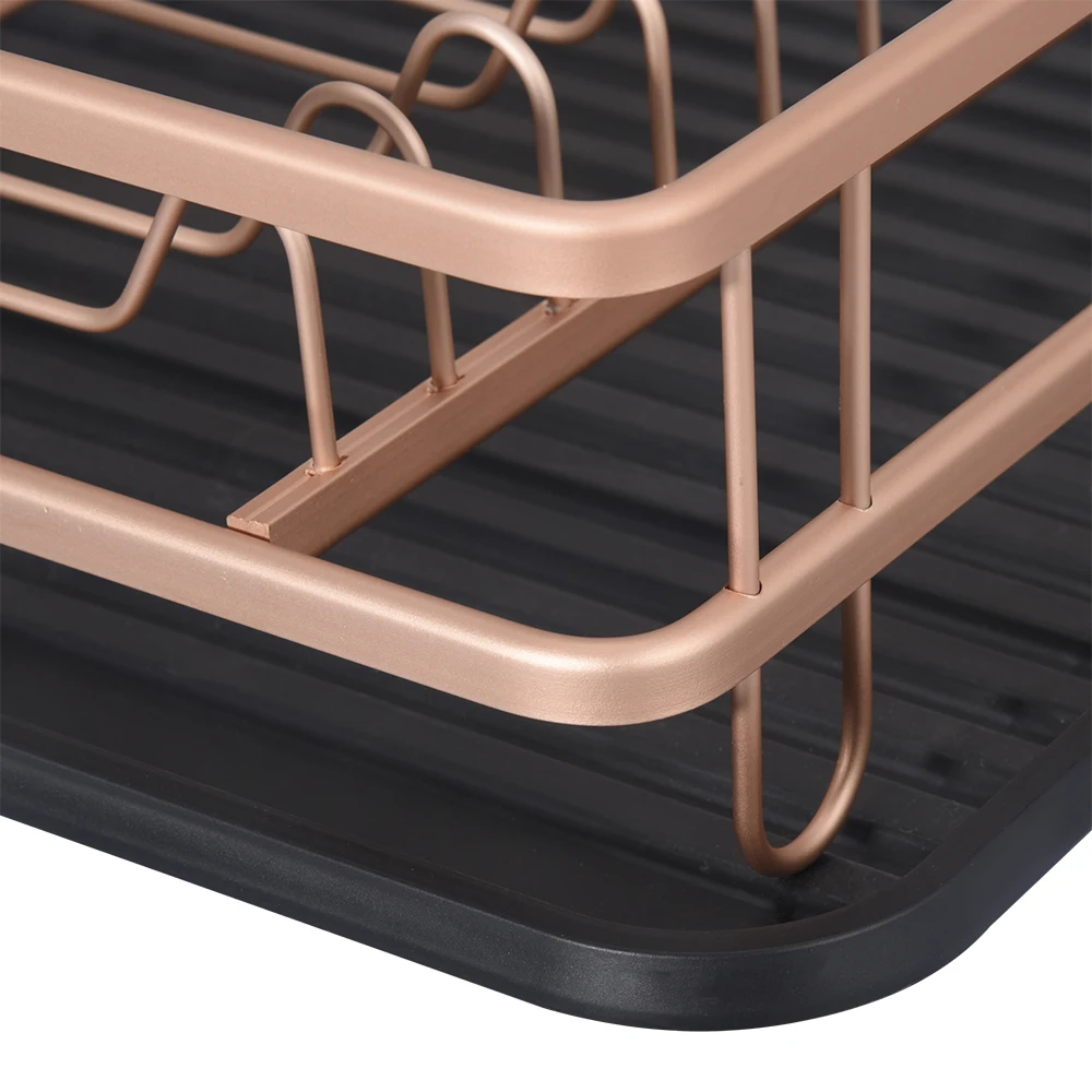 Kitchen Rose Gold Dish Rack Aluminum 2 Layer Dish Rack Organizer With