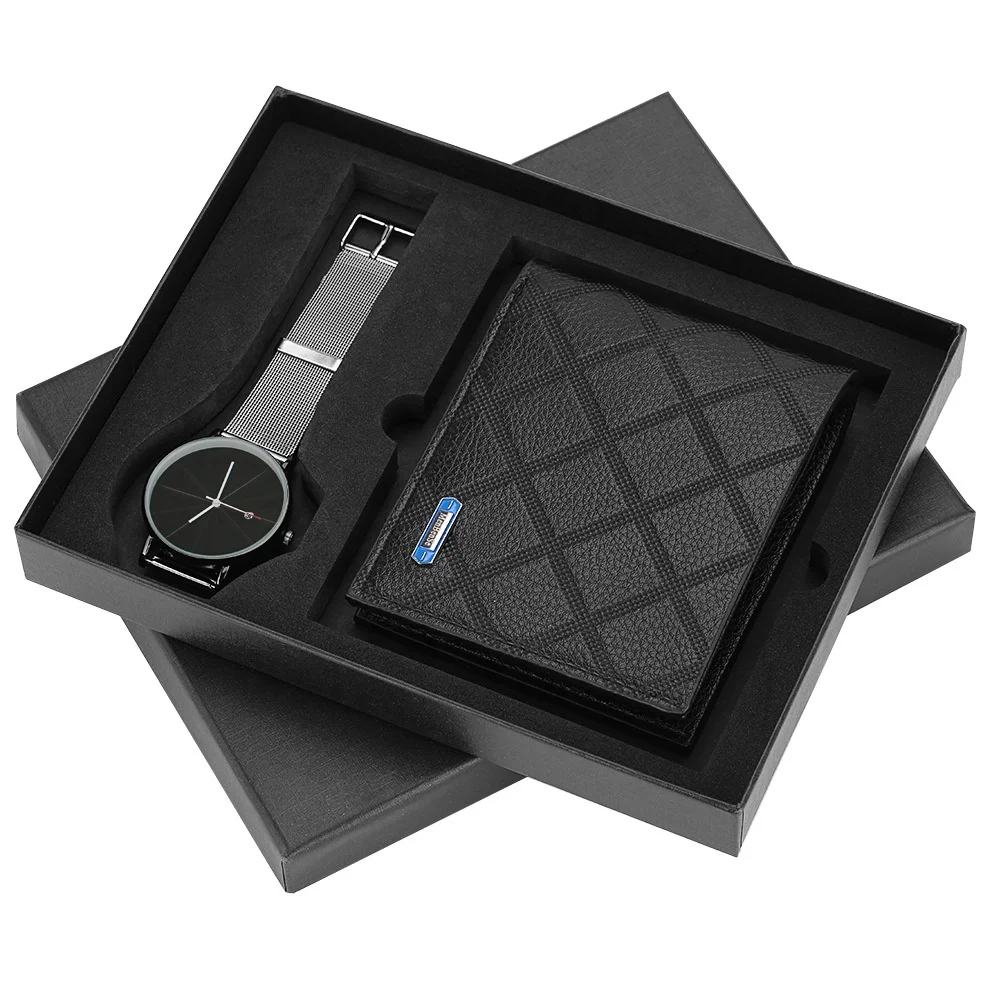 2pcs luxury gift set wallet  quartz watch mens gift set promotional for men watch gift box set