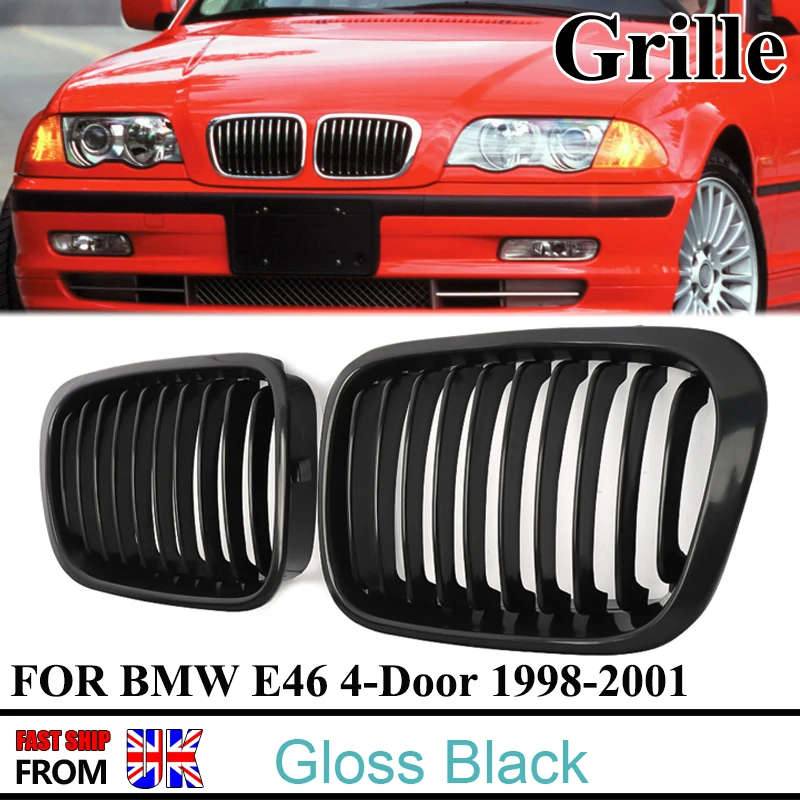 MagicKit Glossy Black Kidney Grille For BMW E46 4 Door 320i 323i 325i 328i 330i 1998-2001